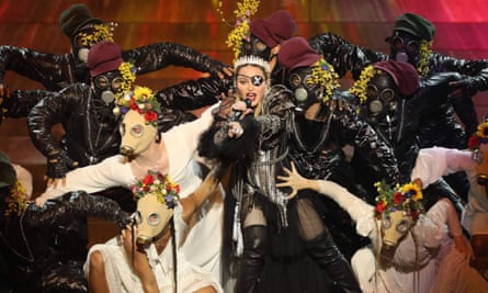 Madonna performing during the Eurovision song contest.