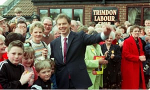 Labour leader Tony Blair meets members of the Trimdon Labour club in his Sedgefield constituency in April 1997