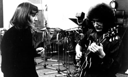 Peter Sinfield with Robert Fripp in the studio in 1969.