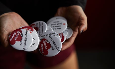 Badges promoting the decriminalisation of sex work from the Scarlet Alliance, the organisation for sex workers in Australia.