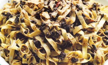 Pasta with black olive paste
