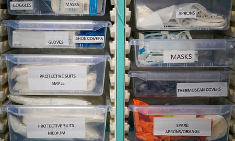 Stocks of PPE in a GPs’ surgery.