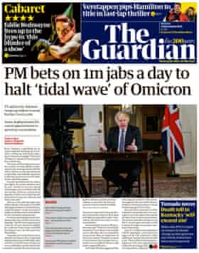 Front page of the Guardian, Monday December 13, 2021