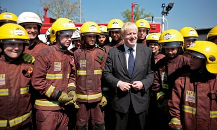 Boris Johnson at a fire safety training day in Essex in his first week as London mayor in May 2008.