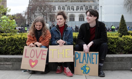 Young climate change protesters make their point in central London.
