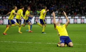 Sebastian Larsson falls to his knees at the final whistle.
