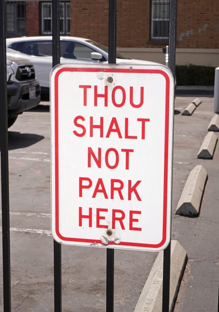 A sign in the parking lot of the Self-Realization Fellowship’s complex in Hollywood.