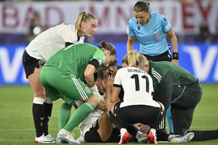 Germany captain Giulia Gwinn looked devastated as she was forced to come off in the first half with an injury.