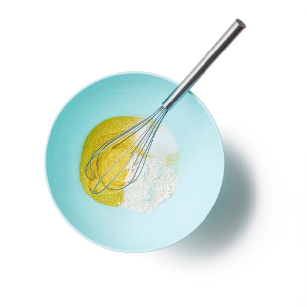 Put the cornmeal, flour, cornflour and a good pinch of salt into a large mixing bowl and whisk to combine.