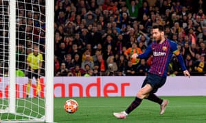 Barcelona’s Argentinian forward Lionel Messi scores a goal