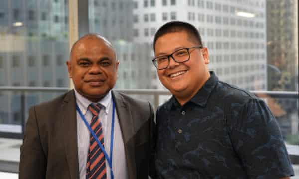 Ambassador Odo Tevi, Vanuatu's special envoy on climate change and permanent representative to the UN, and Julian Aguon, a lead counsel for Vanuatu's campaign for an advisory opinion of the ICJ