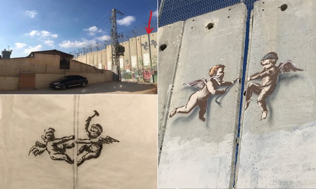 Evolution of Cherub Wall by Banksy in Bethlehem.