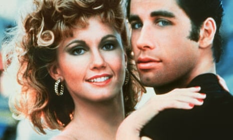 Olivia Newton-John as Sandy, the good-girl-gone-baddish, with John Travolta as Danny in the film musical Grease, 1978.