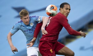 Manchester City’s Kevin De Bruyne (left) and the Liverpool defender Virgil van Dijk in action this month.