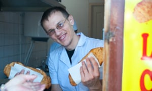 “Langosi” (fried bread) at stall in Romania.