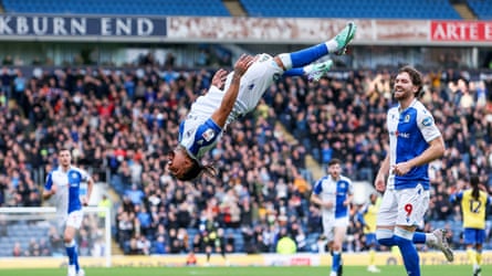Tyrhys Dolan celebrates acrobatically after scoring for Blackburn against Stoke last year in the Championship.