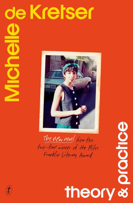 Red book cover featuring picture of Michelle de Kretser in the 1980s, with the book’s title and a line of text reading “The new novel from the two-time winner of the Miles Franklin Literary award”.