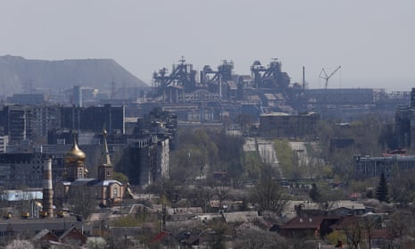 Photo taken on 20 April 20 shows a view of the Azovstal plant in the port city of Mariupol.