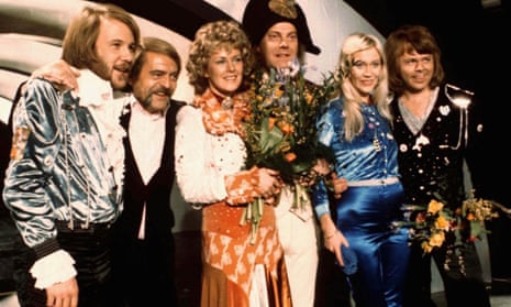 Abba and friends celebrating their Eurovision win in 1974