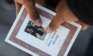 A program is seen from the funeral of Alyssa Alhadeff at the Garden of Aaron at Star of David Memorial Gardens.