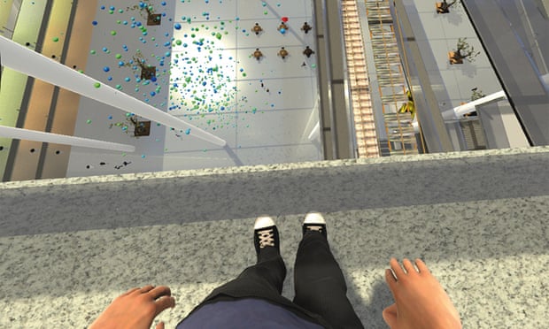 A view of the virtual-reality therapy programme that guides patients through their fear of heights.