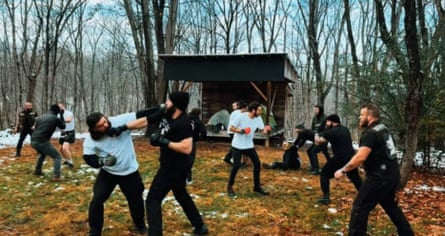 A screenshot of a video shows members of far right groups participating in a joint brawl in December 2025.