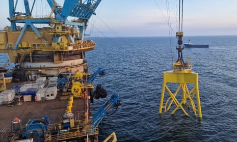 Foundation installation at the Seagreen windfarm site, 17 miles off the coast of Angus in Scotland.