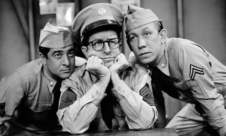Thinking hard ... Phil Silvers as Sgt Bilko, with Corporals Barbella and Henshaw