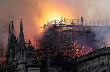 Flames on the roof of the Notre-Dame Cathedral in Paris.