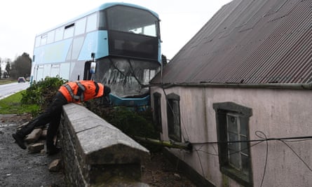 An airport express bus left the road near Antrim in Northern Ireland.