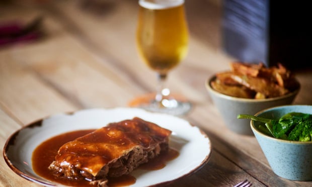 Steak and ale pie with a pint of Loweswater Gold.