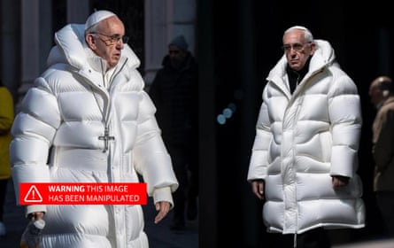 An AI-generated image of Pope Francis in a white puffer jacket.