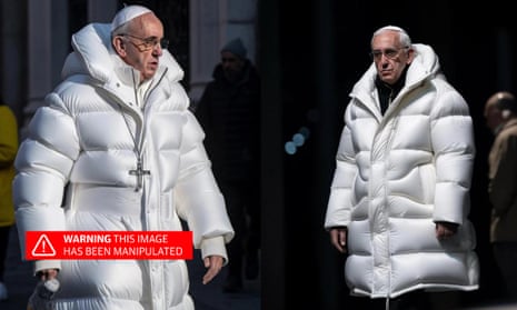 An AI-generated image of Pope Francis wearing a puffer jacket.