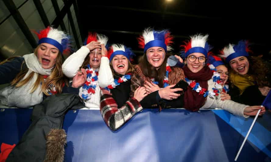 France fans at an under-20 Six Nations Championship match at the Stade Maurice-David, Aix-en-Province.