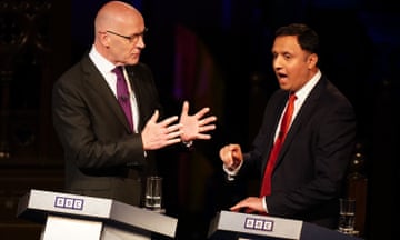 SNP leader John Swinney (left) and Scottish Labour leader Anas Sarwar, during the heated BBC debate 