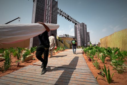 A migrant worker is seen at a construction site near Riyadh, Saudi Arabia on 3 March 2024.