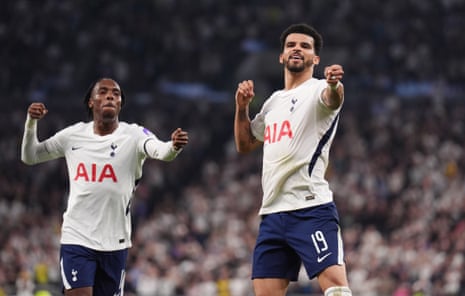 Tottenham Hotspur’s Dominic Solanke (right) celebrates scoring his side’s second goal of the game.