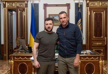 Andriy Shevchenko with the president of Ukraine, Volodymyr Zelenskiy
