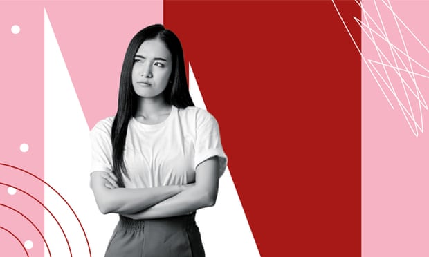 Woman looking annoyed and distressed.