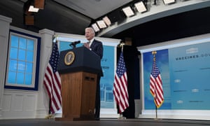 President Joe Biden delivers an update on the Covid-19 response and vaccination program, in the South Court Auditorium on the White House campus.