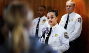 Philadelphia Police Commissioner Danielle Outlaw speaks with members of the media during a news conference in Philadelphia yesterday.