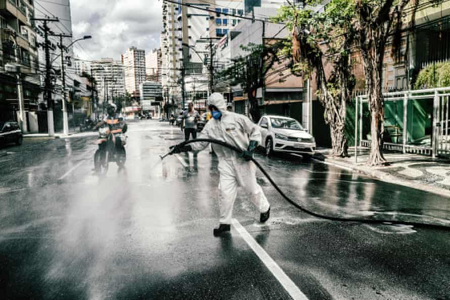 Street cleaners at work in the city of Niterói in south-east Brazil