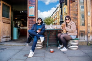 Dog owners with beer