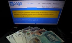 The homepage of Wonga’s website with a message stating the company has stopped taking new loan applications, from August 2018.
