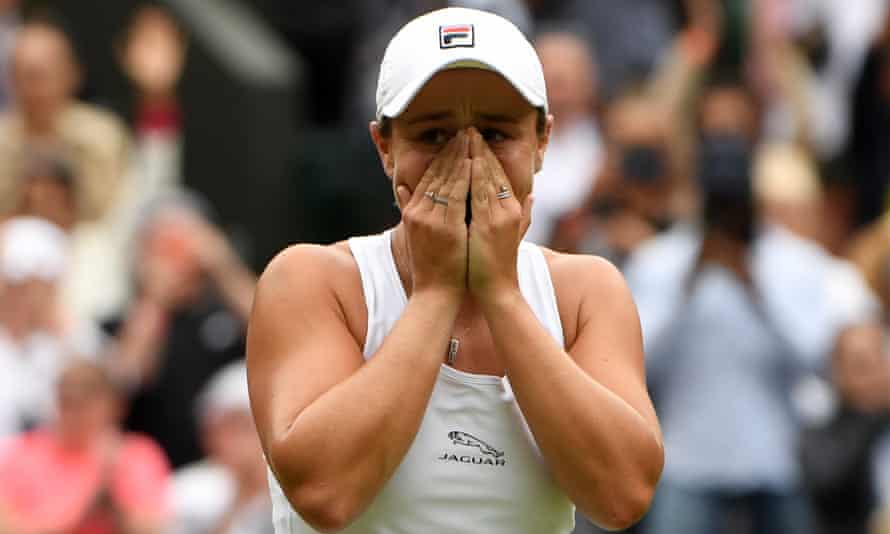 Ashleigh Barty reacts to her win against Karolina Pliskova