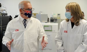 Prime minister Scott Morrison meets CSL staff working on the Covid vaccine as he tours the company's facility in Melbourne in March