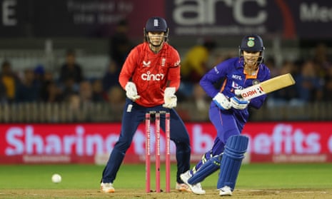 India Women vs England Women 1st T20I Highlights: Mandhana Stars in Dominant Victory 11 Smriti Mandhana hitting a cover drive