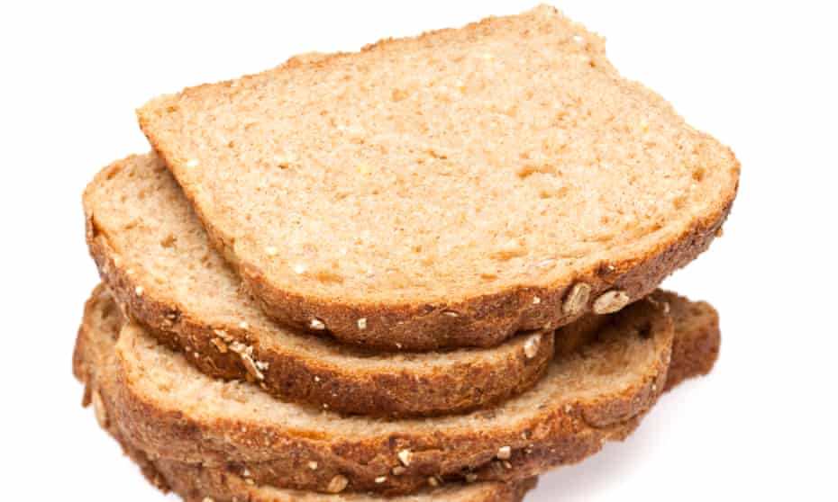 Wholemeal bread has about 2g of fibre per slice