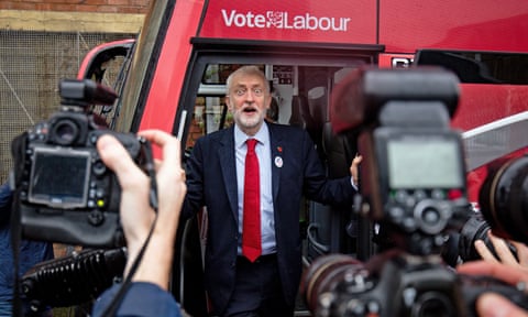 Labour leader Jeremy Corbyn unveils the Labour battle bus while on the general election campaign trail in Liverpool. 