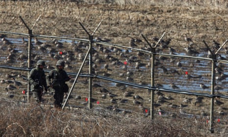 South Korean soldiers on patrol near the demilitarized zone in Paju.